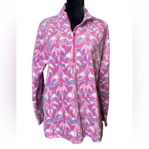 Eddie Bauer Fleece Pink Tie Dye 1/4 Zip Pull Over Sweatshirt - Picture 1 of 9